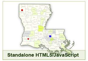 Interactive Map of Louisiana - HTML5/JavaScript