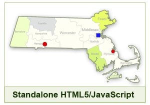 Interactive Map of Massachusetts - HTML5/JavaScript