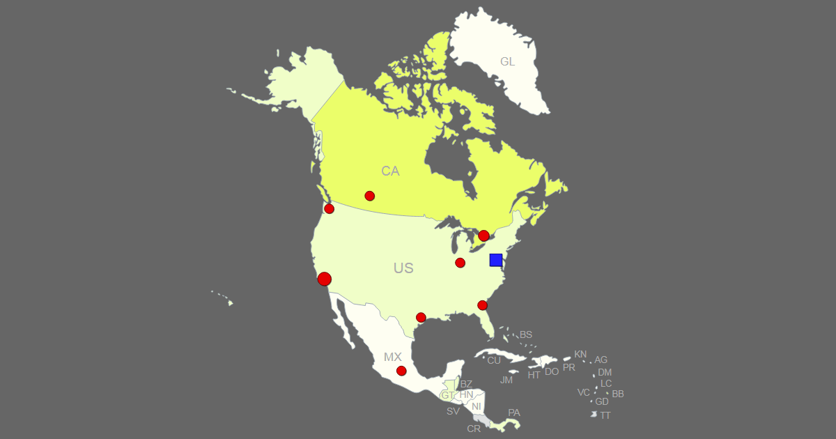 Interactive Map of North America [Clickable Countries/Cities]