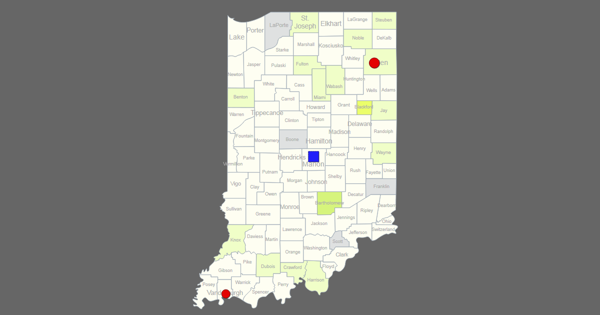 Interactive Map of Indiana [Clickable Counties / Cities]