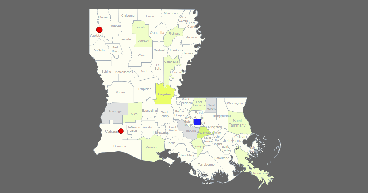 Interactive Map of Louisiana [Clickable Parishes / Cities]