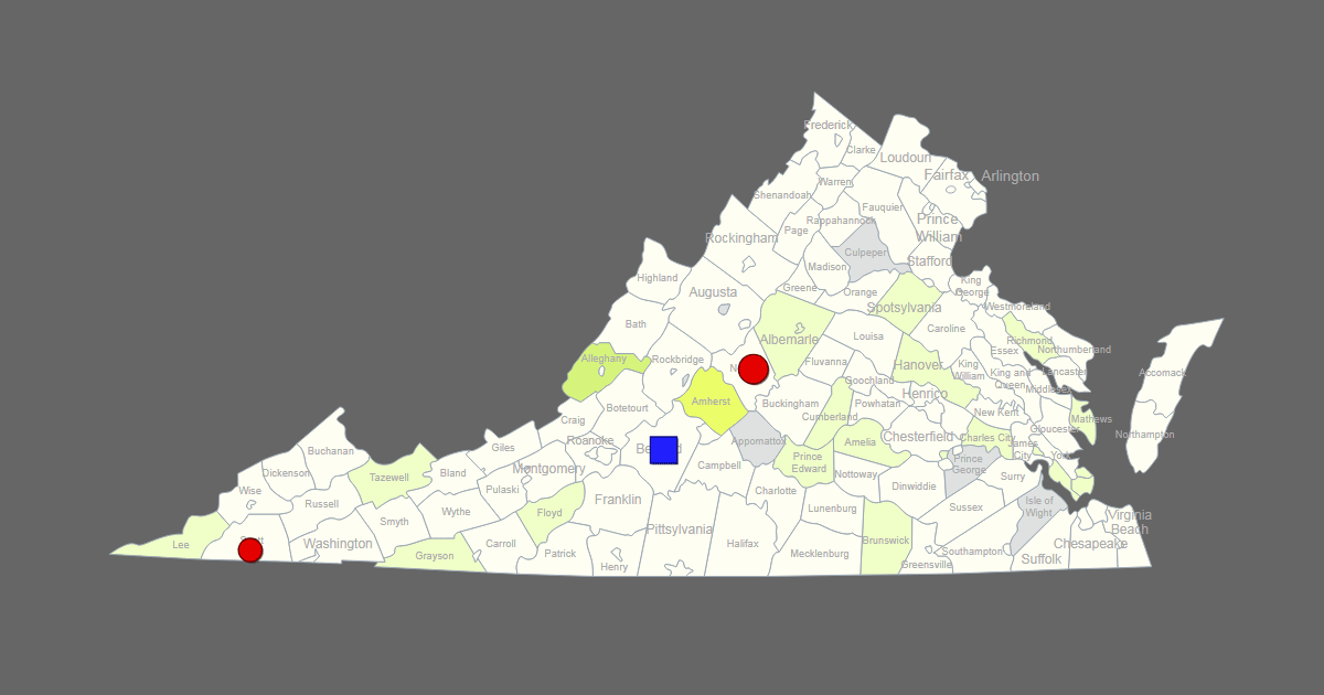 Interactive Map of Virginia [Clickable Counties / Cities]