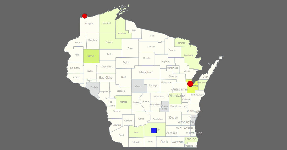 Interactive Map of Wisconsin [Clickable Counties / Cities]